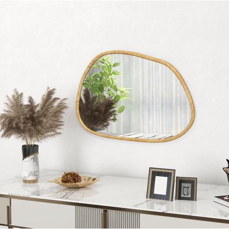 Miroir mural asymétrique 80 x 60 cm avec cadre en bois naturel HAVRYA (1/5)