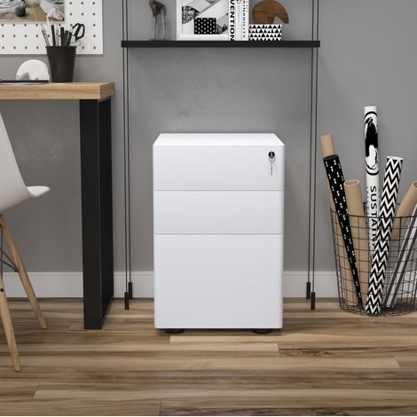 MEUBLIV Cassettiera mobile 39x48x59 cm bianca – 3 cassetti, con serratura (1/5)