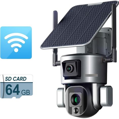 Caméra de sécurité à domicile 4K UHD double écran aperçu 4G caméra solaire extérieure 10X Zoom optique bidirectionnel Audio couleur Vision nocturne caméra de vidéosurveillance(WiFi 10XZoom Add 64G) (1/5)