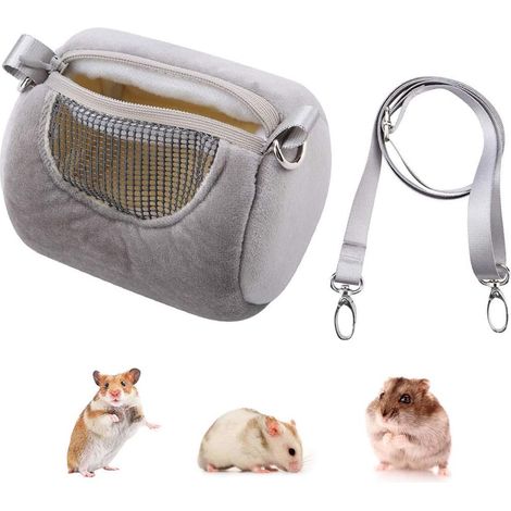 Tragetasche für Zwerghamster, tragbare zylindrische, isolierte Outdoor-Tasche mit verstellbarem Schultergurt (Grau)