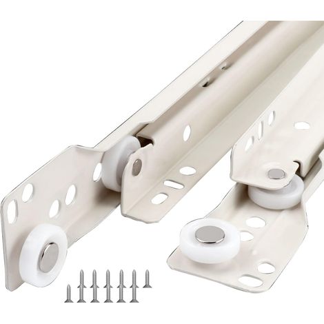 Glissières Guidage De Tiroir 250 350 400 550mm Rails À Rouleaux Coulisses Pour Tiroirs Meuble Armoire Cuisine, En Métal Robuste, 1 Paire Blanc Rail Coulissant Charge Lourde 50Kg