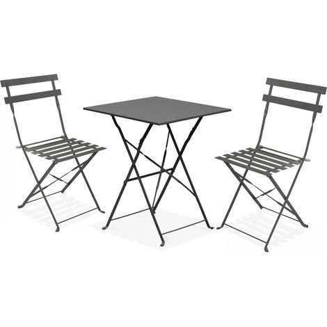 Oviala – Ensemble table et 2 chaises de jardin acier – Traitement anti-corrosion – Table 60x60cm – Chaises pliantes 42x46cm – Pour terrasse ou balcon