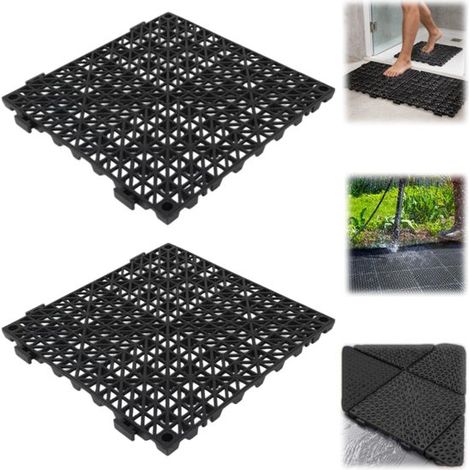 Dalles de sol antidérapantes lot de 2 - tapis à clipser 30 x 30 x 1,5 cm pour douche, noir (1/5)