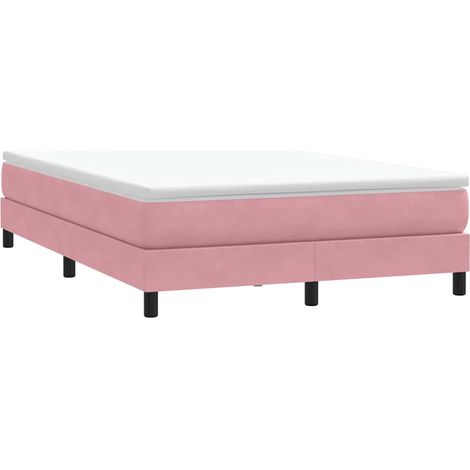 Cama box spring sin colchón terciopelo rosa 160x210 cm (1/5)