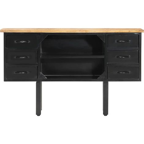 Buffet Commode Armoire Luxueux, pour Salon Chambre Entrée Cuisine, 110x30x65 cm Bois de manguier massif brut et acier OIB8033E (1/5)