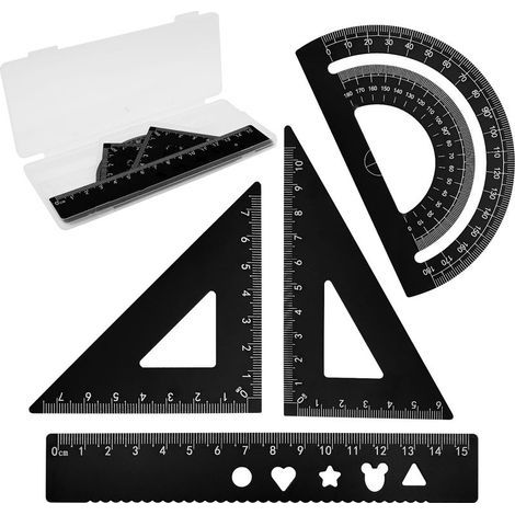 Ensemble d'outils de géométrie – Règle et kit de dessin en alliage d'aluminium pour étudiants, enseignants et ingénieurs – Noir (1/5)