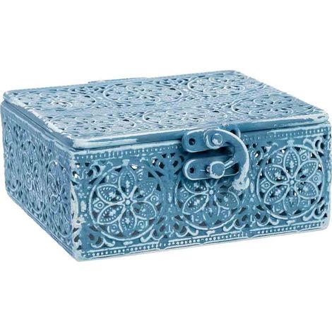 Caja de metal azul 12.5x12.5x6h cm