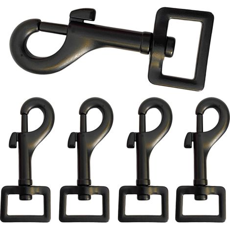 Lot de 5 mousquetons rotatifs - Mousqueton robuste - Laisse pour chien - Pour collier de chien - Boucle - Mousqueton rotatif - Laisse pour chien - 72 x 20,5 mm (noir) (1/5)