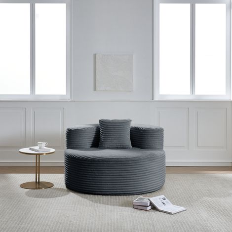 Fauteuil pouf 112x105x59 cm gris foncé, avec coussin, tissu corduroy, sans montage MEUBLIV (1/5)