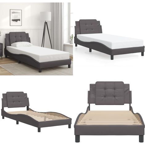 Cadre de lit sans matelas gris 90x190 cm similicuir - Lit Plateforme - Lit Double - Lit Design - Lit Capitonné - Literie - Home & Living (1/5)