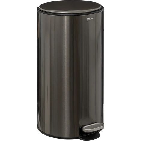 Poubelle ronde 30 Litres en Métal Inox Noir - Five (1/10)