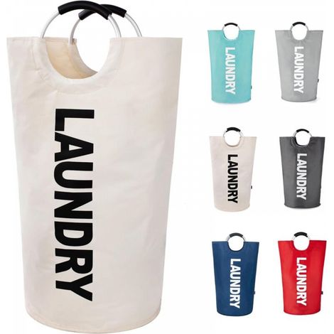 Grand panier à linge blanc cassé, 383879cm, 1 sac à linge pliable, panier à linge haut indépendant, pliable. (1/5)