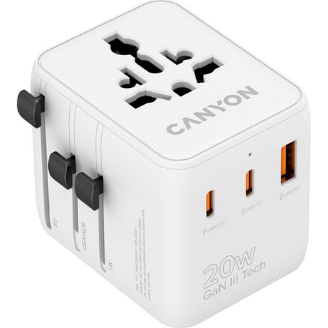 CANYON Travel Adapter OnTour 20 EU/UK/US/AUS 20W White (1/5)