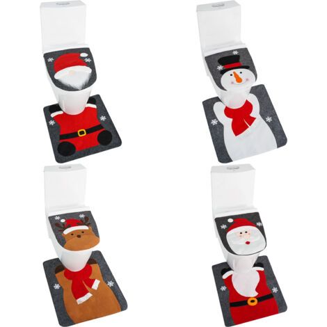 Set of 4 Christmas Toilet Lid Ornaments Christmas Snowman Faceless Old Man Santa Elk Toilet Seat Cover Set Bathroom Decorations (1/5)