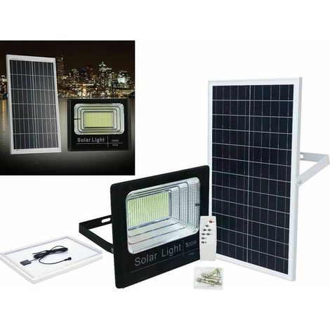 TrAdE Shop Traesio - Faro Led Con Pannello Solare Faretto Crepuscolare Per Esterno 300w + Telecomando - (1/5)