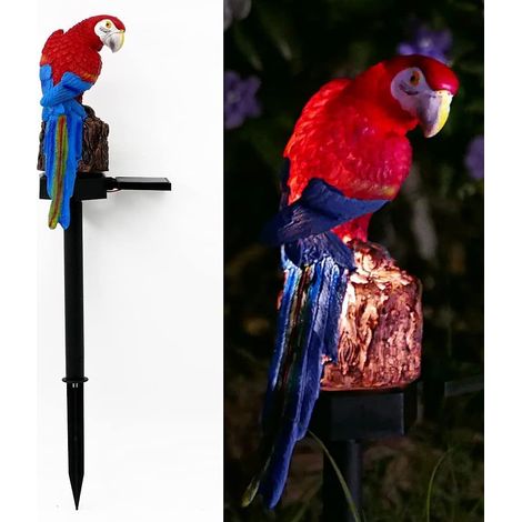 Décoration de jardin perroquet - Lampe solaire - Lampe d'extérieur - Torche - Alimentation solaire - Figurine animale - LED étanche - Rouge - Convient pour terrasse, jardin, véranda et pelouse (1/5)