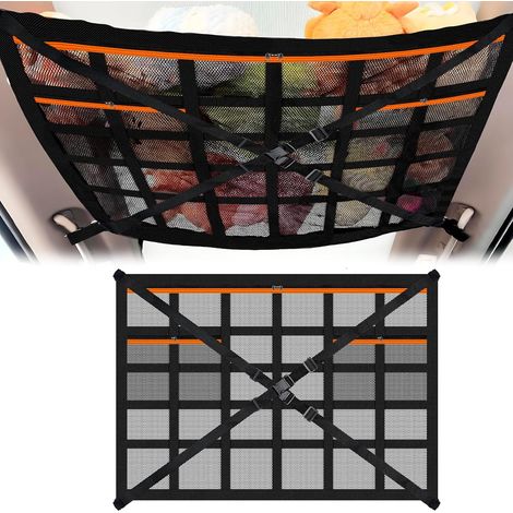 CCYKXA Car Storage Net 90×65cm, Roof Storage Net with 3 Zipped Pockets and Adjustable Cross Straps, Universal for Car Roofs, Compatible with SUVs, Vans, Jeeps and Most Vehicles (1/5)