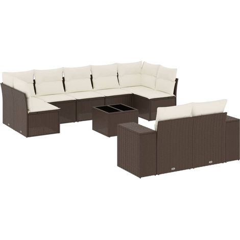 vidaXL Set Divani da Giardino 10pz con Cuscini in Polyrattan Marrone (1/5)