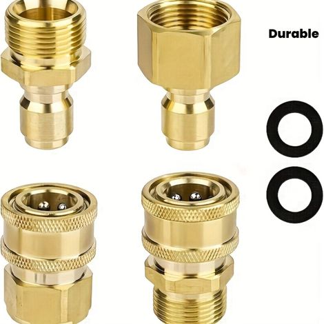 Kit d'adaptateurs pour nettoyeur haute pression en laiton robuste, composé de 4 pièces et doté d'un raccord rapide. (1/5)