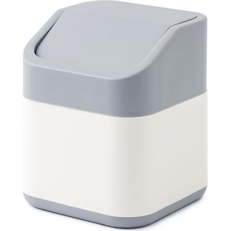 Poubelle de bureau Mini poubelle portable en PP avec couvercle amovible, résistante aux chutes, gris beige (1/5)