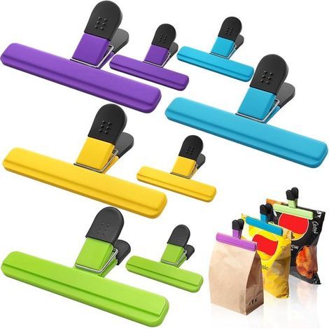 Set mit 8 Aufbewahrungsclips für Lebensmittel – 4 große und 4 kleine – Abmessungen: 15,5 x 8,5 cm und 7,8 x 6,5 cm (1/5)