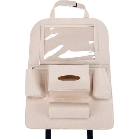 Organizer für die Rücksitzbank im Auto, aus Vliesstoff, 40 x 55 cm, waschbar, universelle Aufbewahrungstasche für Handy, Flasche, Papier, beige (1/4)