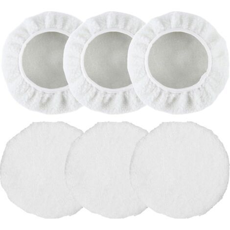 6-teiliges Autoreinigungsset: Polierhauben, weiße Wollpads, Polierhauben, Polierpads für 220-mm- und 250-mm-Autopoliermaschinen zum Wachsen und Polieren von Autos