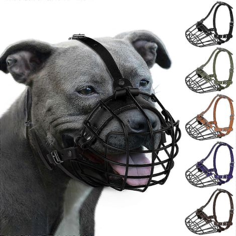 Belüfteter Metallmaulkorb für große Hunde, geeignet für Pitbulls, American Staffordshire Terrier und Staffordshire Terrier, mit robustem und komfortablem Schutz. (1/5)