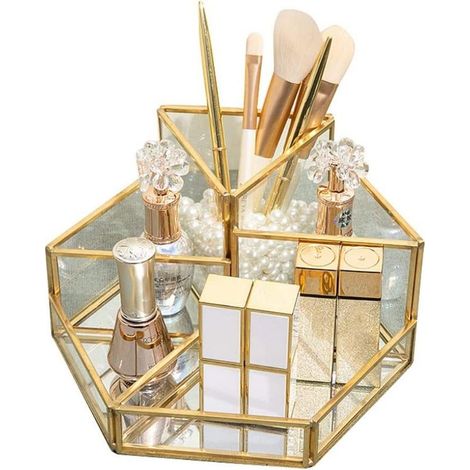 Organisateur de maquillage - Organisateur de cosmétiques - Plateau de rangement beauté - Porte-pinceaux doré - Boîte à cosmétiqu (1/5)