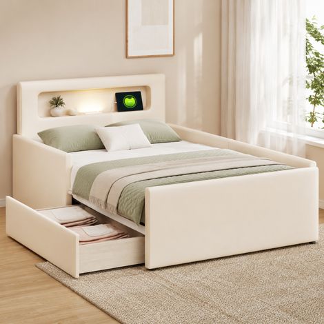 Kinderbett 90x200 cm Mit Stauraum Und Integrierter LED-Beleuchtung (1/5)