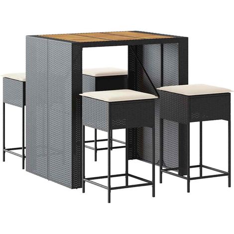 Ensemble de bar de jardin 5 pcs Mobilier de jardin avec coussins noir poly rotin (1/5)