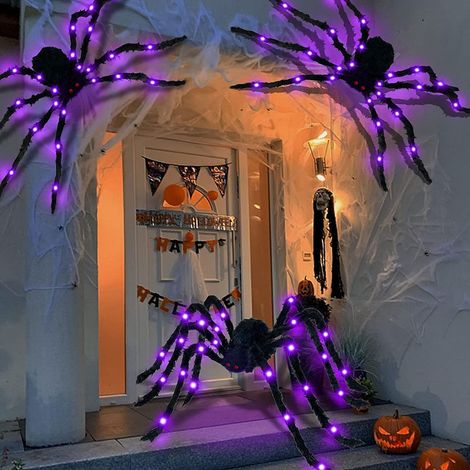 LED Spinne 60 cm Halloween Plüsch Realistisch Deko für Garten mit Violettlicht (1/4)