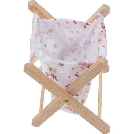 Mini panier de rangement pour maison de poupée, panier à linge, lot de 2 pliables en bois et tissu (1/5)