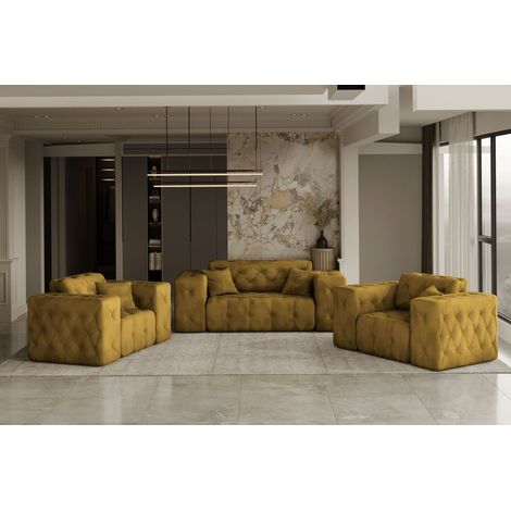 Lux 2+1 + 1 Sofagarnitur, elegant, klassisch, schick in elegantem Whisper Stoff Golden (1/3)