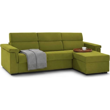 Divano Letto con Penisola Ganzaria, Sfoderabile, Contenitore Made in Italy, Idrorepellente Multiposizione Trasformabile in Letto, 285x160 cm Verde