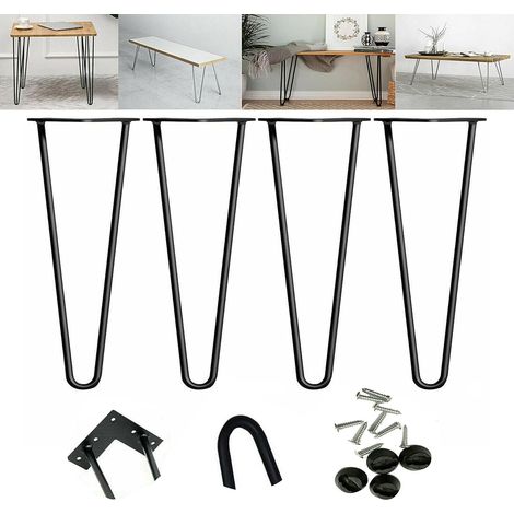 Lot de 4 Pied de Table en Métal Pied en Épingle à Cheveux de Meubles Scandinave Hairpin Pied DIY 41 cm pour Table à Manger Table Basse Bureau Pied de Meuble Metal Noir avec Vis + Protège Pieds