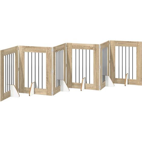 Cancello per cani pieghevole con supporti 6 pz Rovere Sonoma vidaXL