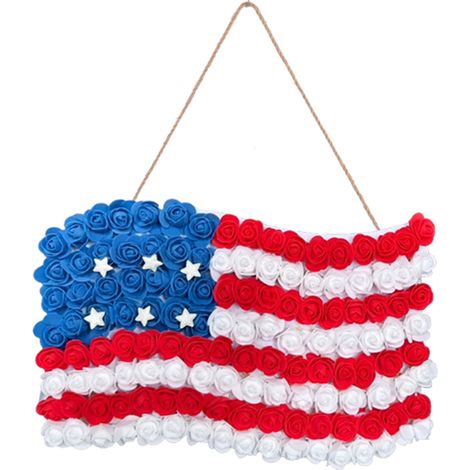 Guirlande Patriotique - Couronne Porte Forme Drapeau Américain - Fleur Rose - 40 cm - Pour 4 Juillet (1/5)