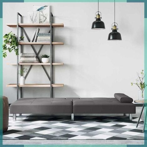 351928 Canapé-lit avec porte-gobelets gris similicuir (1/5)