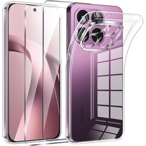 Coque pour Xiaomi 17T 5G avec 2 Pièces Protection Écran Verre Trempé,Ultra Transparente Silicone en Gel TPU Souple pour Xiaomi 17T Couqe,Antichoc Anti-Jaune Etui Bumper (1/5)
