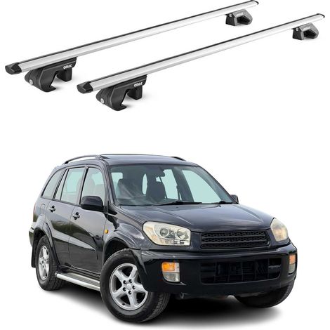 OMAC Barres de toit aluminium certifiées TÜV pour Toyota RAV4 II III 2001-2012 – Pour rails de toit standards – Rainure en T – Charge max 90 kg – 2 antivols Argent (1/4)