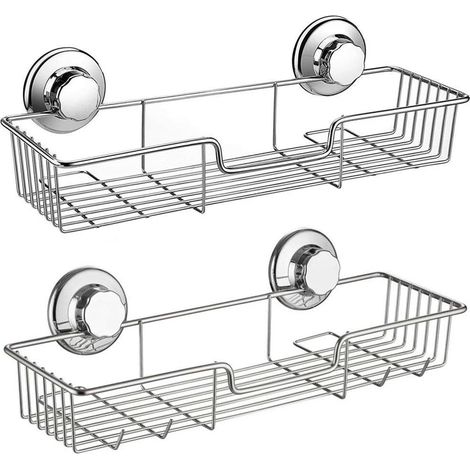 Lot de 2 paniers de douche à ventouse puissante, panier de rangement pour salle de bain, accessoires de cuisine et de salle de bain, shampooing, après-shampoing – Acier inoxydable (1/5)