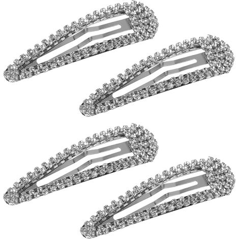 4 pinces à cheveux métal snap strass argent brillant pour femmes. (1/5)