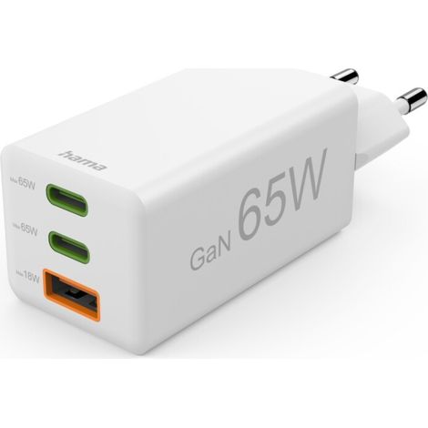 Caricabatterie hama 2x usb c 1x usb a gan 65w bianco 832 (1/5)