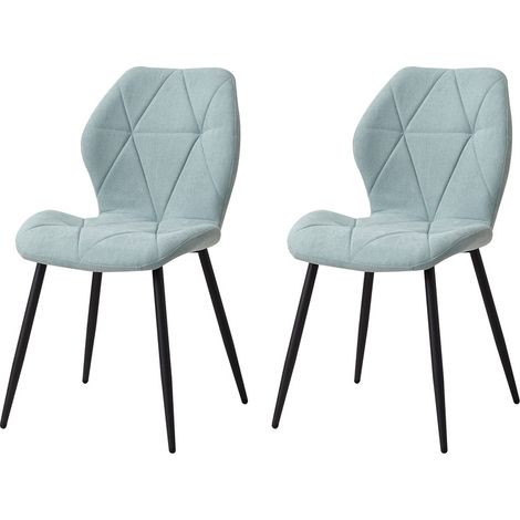 Wokaka Lot de 2 chaises - chaise de salle à manger vintage en forme de diamant - chaise en lin - pieds en métal(bleu) (1/5)