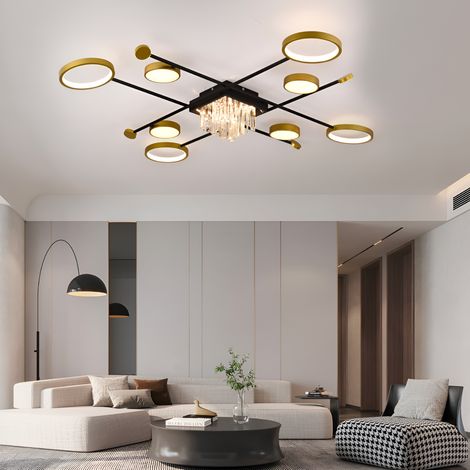 Lustre LED Cristal 46W 8 Elements Lumiere Gradable Noir Dore (1/5)