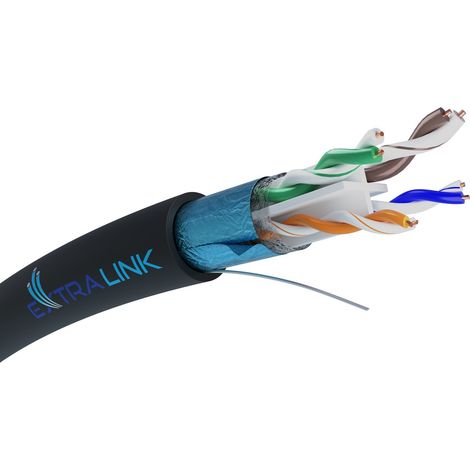 EXTRALINK Cable Ethernet 305M CAT6 para exteriores, Cable Red LAN – 100% cobre, F/UTP apantallado, compatible con PoE, UV resistente, con funda exterior de PE duradera y resistente a la intemperie (1/5)