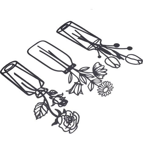 Ensemble de 3 vases en métal avec fleurs décoratives, élégants et résistants à la rouille, faciles à installer. Décoration murale en fer pour l'intérieur. (1/5)