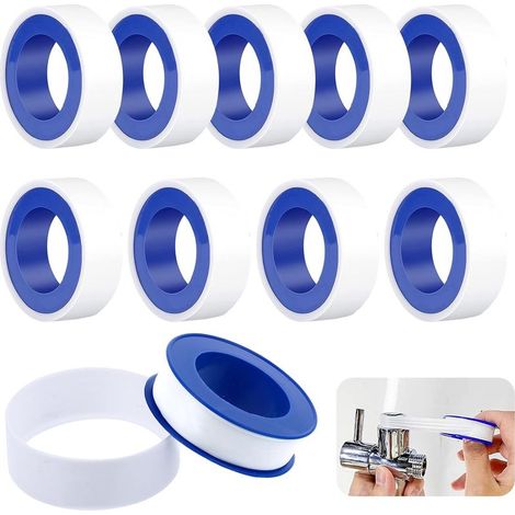 Lot de 10 Teflon Plomberie Teflon Ruban 19mm x 15m Ruban Ptfe PTFE Ruban Étanchéité pour Piscines, Cuisines,Robinets, Douches et Baignoires (blanc) (1/5)