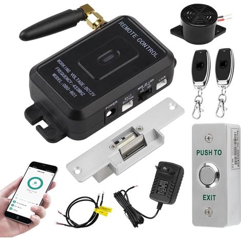 Kit de contrôle d'accès WiFi - Système de sécurité domestique sans fil - Ouvre-porte sans fil - Déverrouillage à distance avec serrure électrique NC (1/5)
